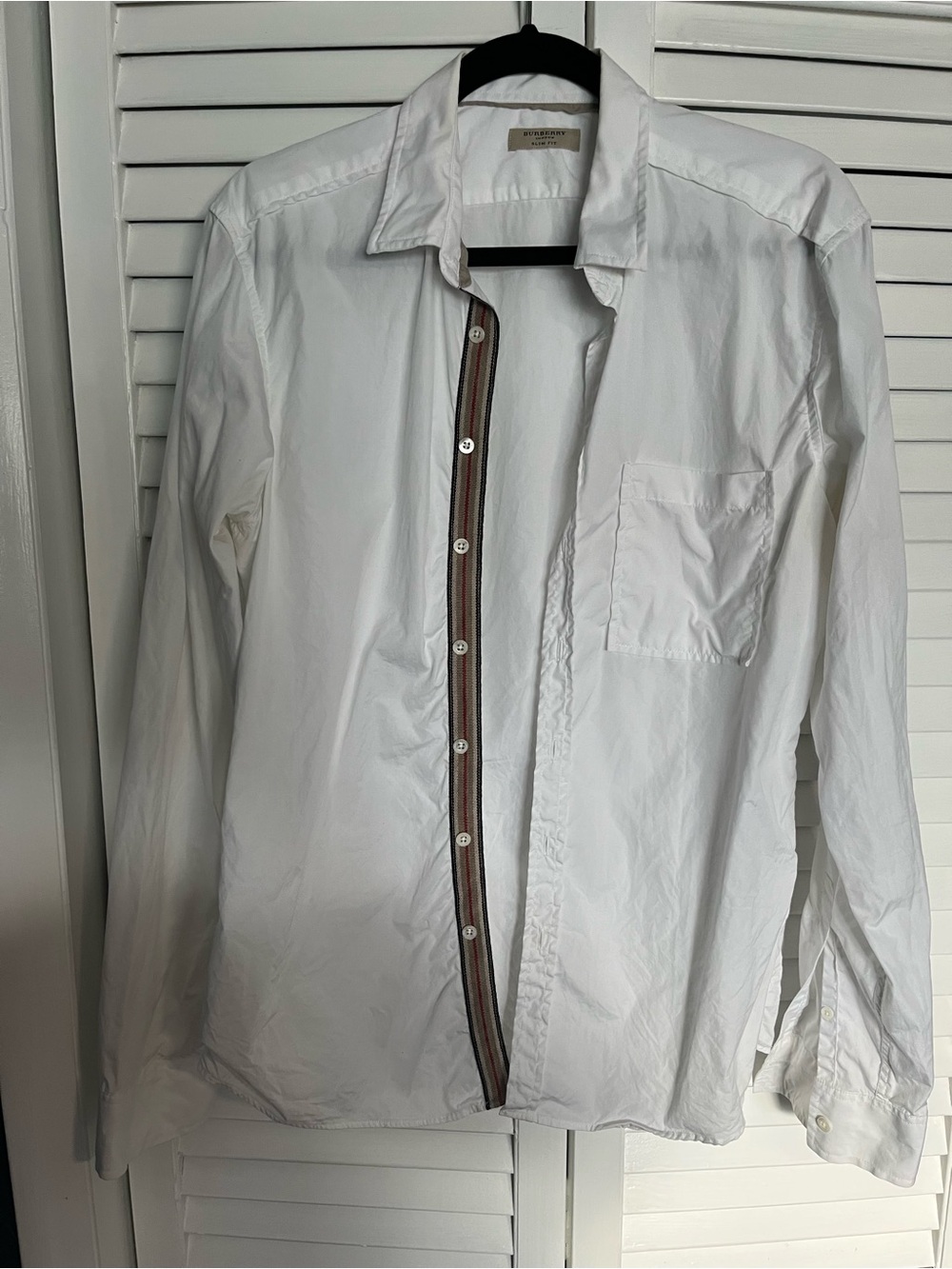 Burberry White Men’s Button-Down Shirt with Brown Contrast Trim
